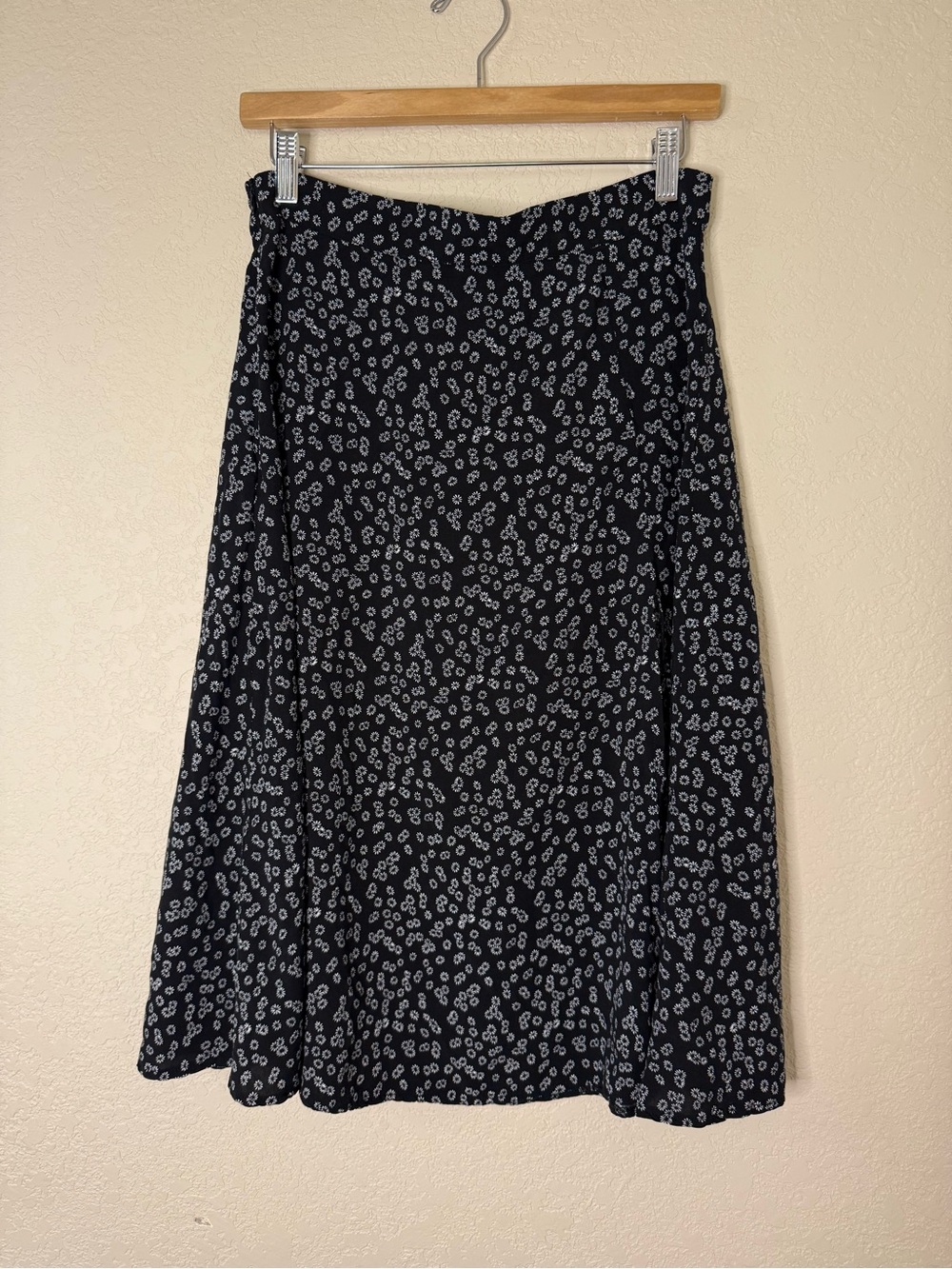 Black Floral-Print Midi Skirt